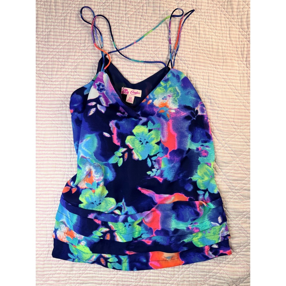 Y2K Candies Womens XL Floral slip Watercolor Tiered Ruffle GirlyLayer Spring‎